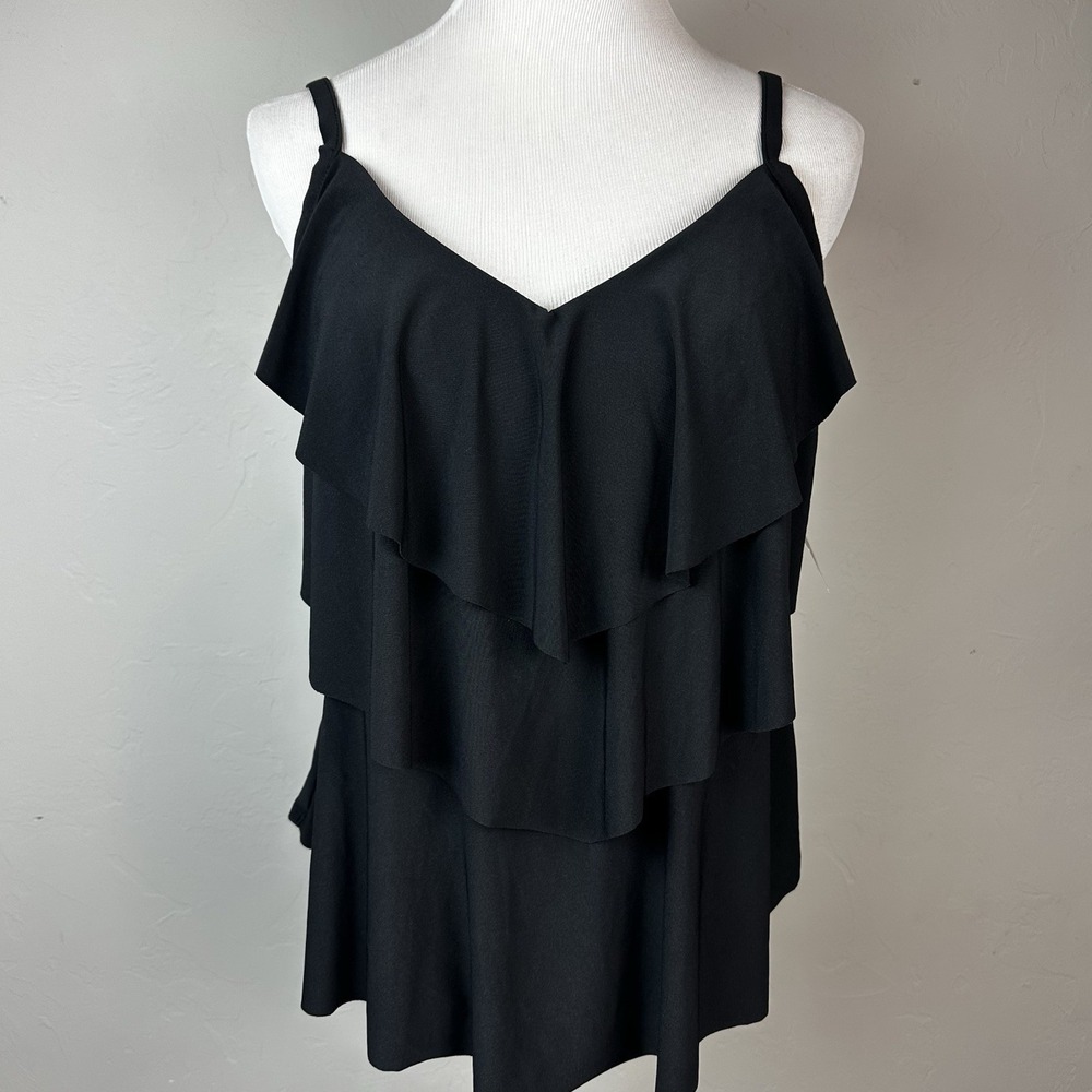 Aqua Green Womens 16W NWT Black Tiered Ruffle Tankini Swim Top Plus Size